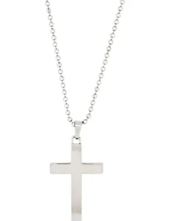 Cudworth Stainless Steel Cross Pendant With Ion Plated Pearl Inlay On Ball Chain in Silver