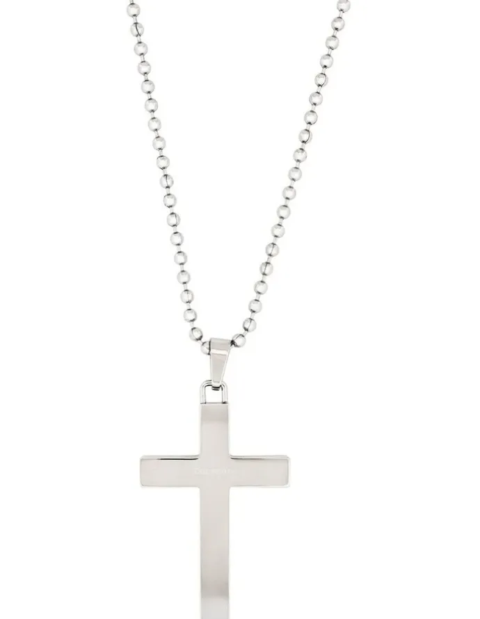 Cudworth Stainless Steel Cross Pendant With Ion Plated Pearl Inlay On Ball Chain in Silver