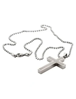 Cudworth Stainless Steel Cross Pendant With Ion Plated Pearl Inlay On Ball Chain in Silver