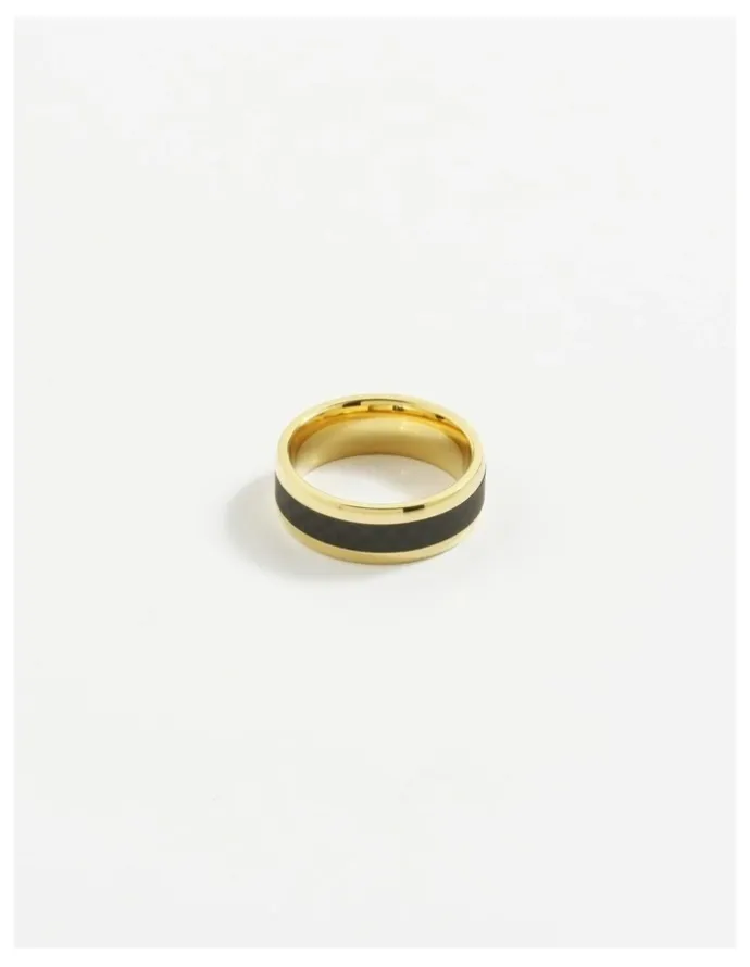 Cudworth Stainless Steel 14K Ion Plated Carbon Fibre Ring in Gold