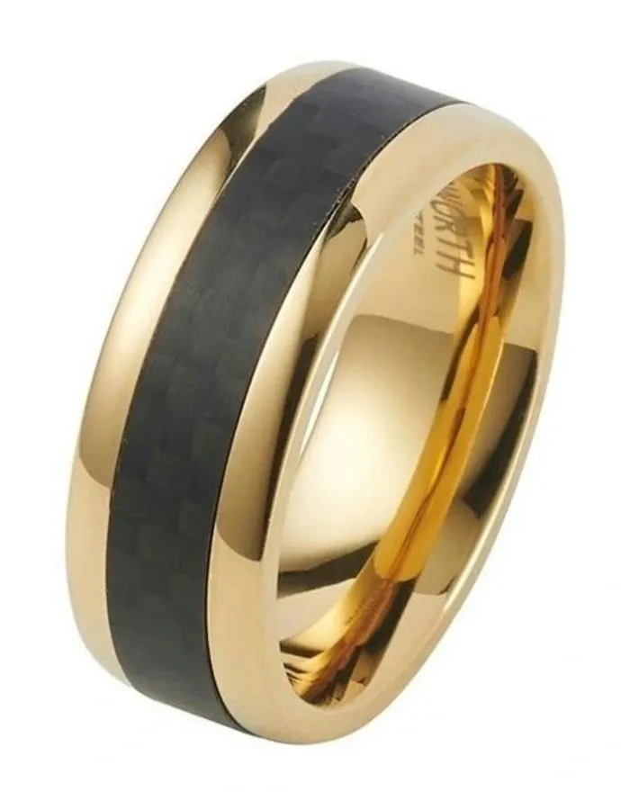 Cudworth Stainless Steel 14K Ion Plated Carbon Fibre Ring in Gold