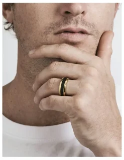 Cudworth Stainless Steel 14K Ion Plated Carbon Fibre Ring in Gold