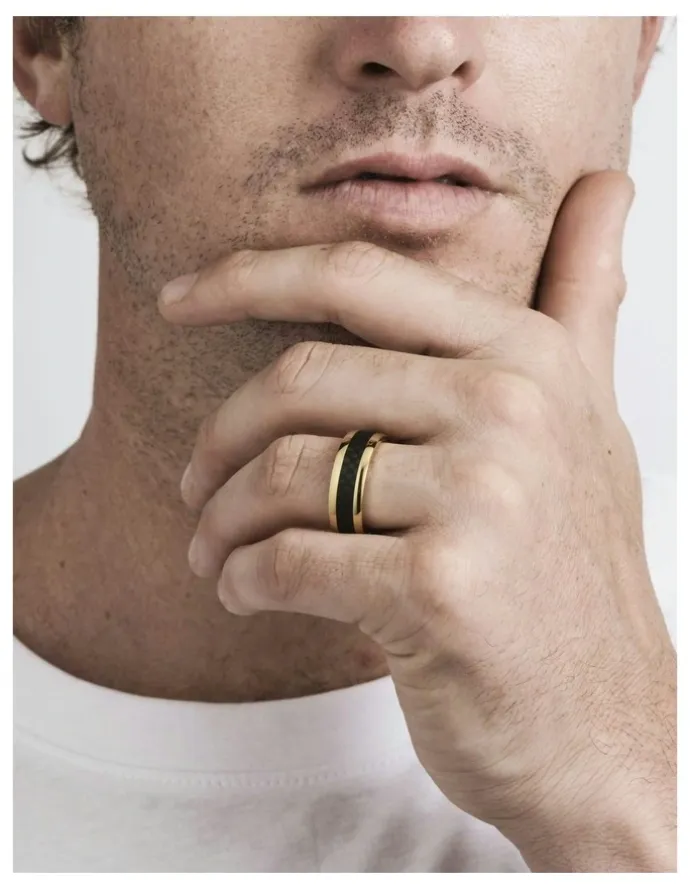 Cudworth Stainless Steel 14K Ion Plated Carbon Fibre Ring in Gold