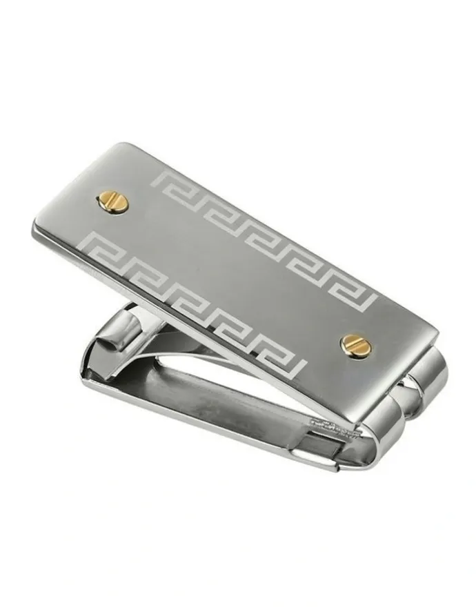 Cudworth Stainless Steel & Greek Key Patterned & Gold Screws Money Clip in Grey