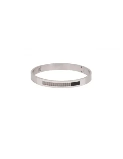 Cudworth Stainless Steel Bangle With Onyx And A Raw Corrugated Inlay in Silver