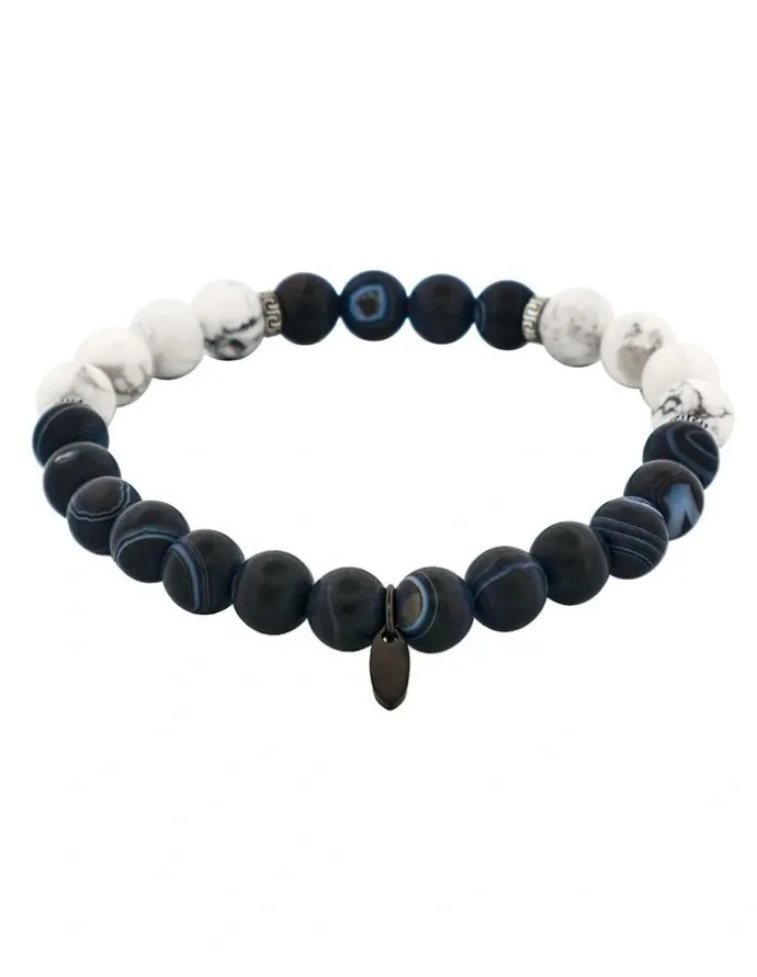 Cudworth Stone Beaded And Stainless Steel Bracelet in Black/White