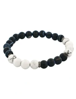 Cudworth Stone Beaded And Stainless Steel Bracelet in Black/White