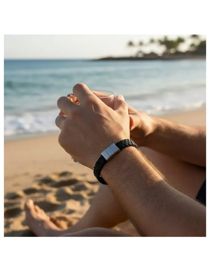 Cudworth Tuscan Braid Italian Leather Bracelet in Black