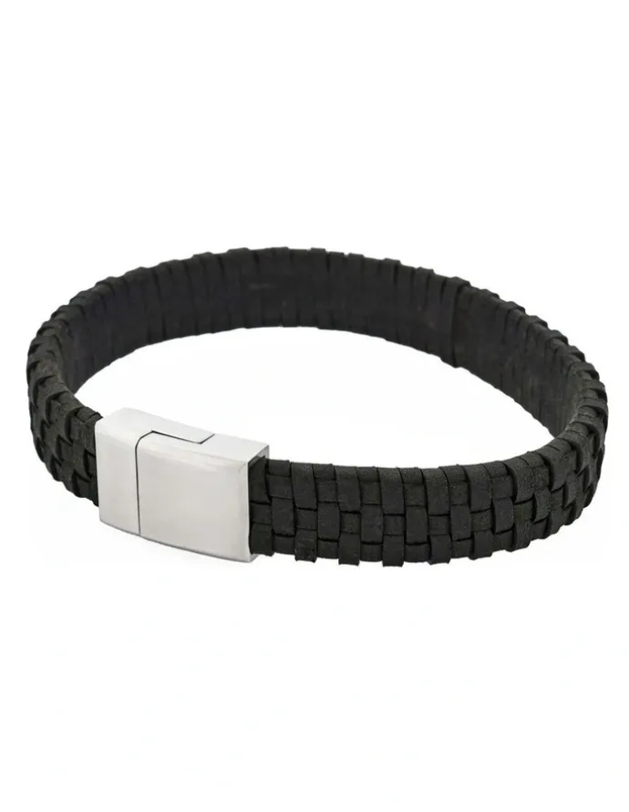 Cudworth Tuscan Braid Italian Leather Bracelet in Black