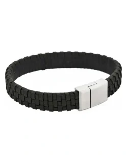 Cudworth Tuscan Braid Italian Leather Bracelet in Black