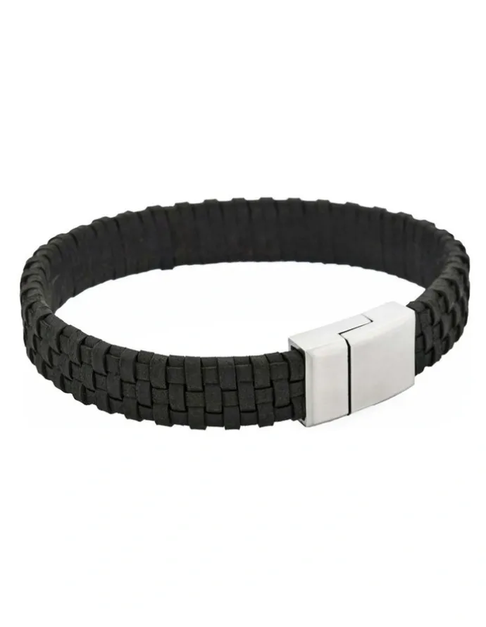 Cudworth Tuscan Braid Italian Leather Bracelet in Black