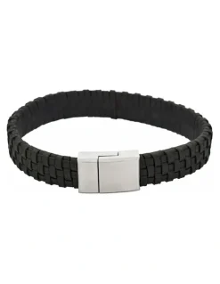 Cudworth Tuscan Braid Italian Leather Bracelet in Black