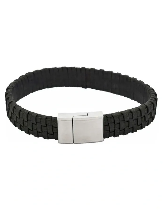 Cudworth Tuscan Braid Italian Leather Bracelet in Black
