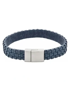 Cudworth Tuscan Braid Midnight Italian Leather Bracelet in Blue