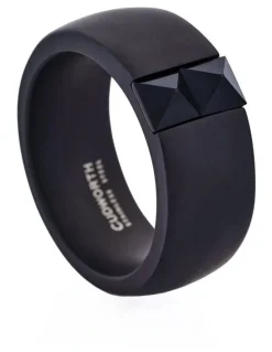 Cudworth Cubic Zirconia on Brushed Ion Plated Stainless Steel Ring in Black