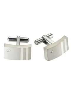Cudworth Inlay CZ Cufflinks in Titanium/Silver