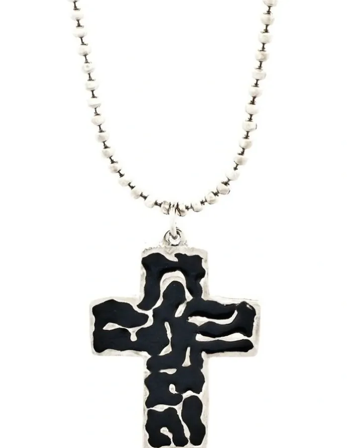 Cudworth Large Enamel Cross on Ball Chain in Black