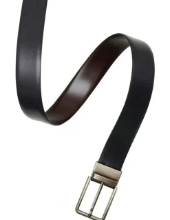 Cudworth Patterned Brown Leather Reversible Belt - Strap Only in Black/Marble