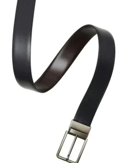 Cudworth Patterned Brown Leather Reversible Belt - Strap Only in Black/Marble