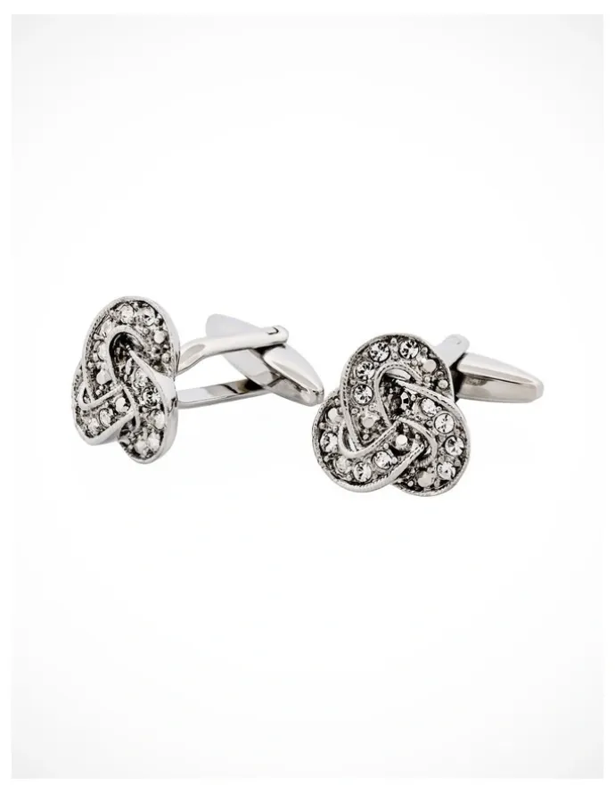 Cudworth Rhodium Plated Crystal Knot Cufflinks in Silver