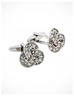 Cudworth Rhodium Plated Crystal Knot Cufflinks in Silver