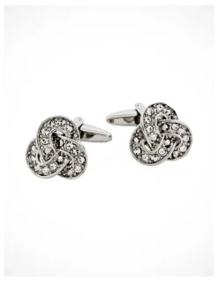 Cudworth Rhodium Plated Crystal Knot Cufflinks in Silver