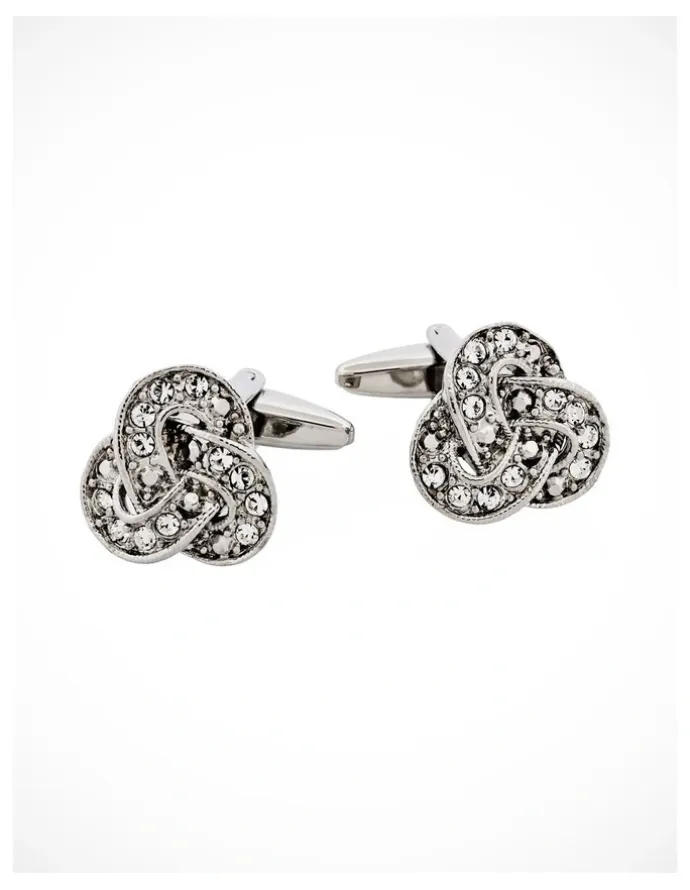 Cudworth Rhodium Plated Crystal Knot Cufflinks in Silver