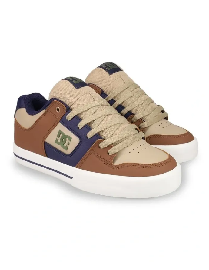 DC Pure Skate Shoes in Brown/Navy/Tan