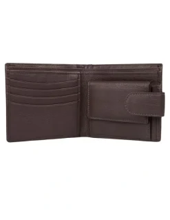 Dents Bifold Press Stud Leather Wallet in Chocolate