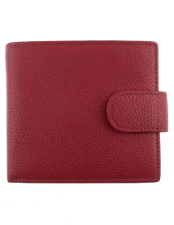 Dents Bifold Press Stud Leather Wallet in Berry