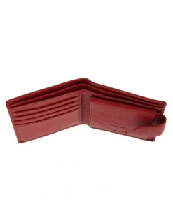Dents Bifold Press Stud Leather Wallet in Berry