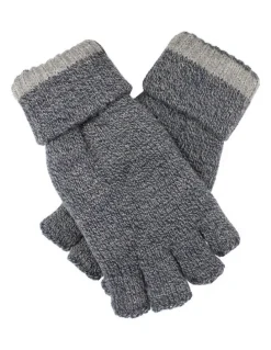 Dents Fingerless Knit Gloves in Navy Marle
