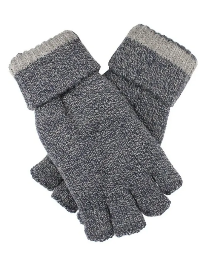 Dents Fingerless Knit Gloves in Navy Marle