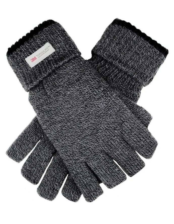 Dents Fingerless Knit Gloves in Charcoal