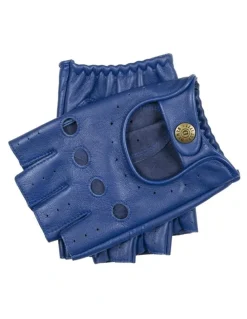 Dents Fingerless Leather Driving Gloves in Royal Blue