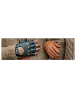 Dents Fingerless Leather Driving Gloves in British Racing Green