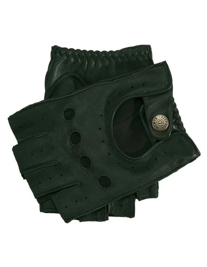 Dents Fingerless Leather Driving Gloves in British Racing Green