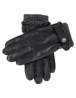 Dents Henley Wool Blend Leather Gloves in Black