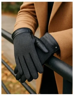 Dents Leather Wool Gloves in Black