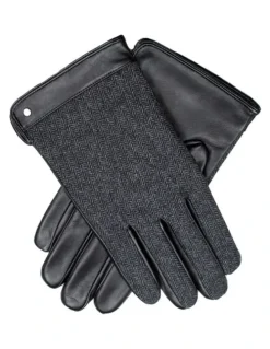 Dents Leather Wool Gloves in Black