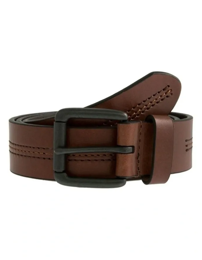 Dents Lined Leather Belt with Stitch Detail in Tan