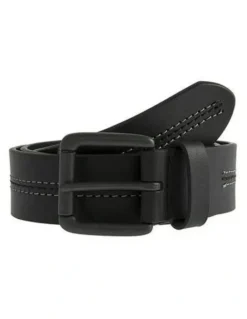 Dents Lined Leather Belt with Stitch Detail in Black