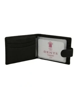 Dents Pebble Grain Leather Card Holder with RFID Blocking and Tab in Black