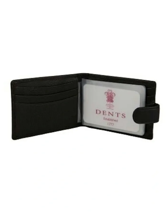 Dents Pebble Grain Leather Card Holder with RFID Blocking and Tab in Black