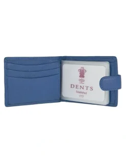 Dents Pebble Grain Leather Card Holder with RFID Blocking and Tab in Blue
