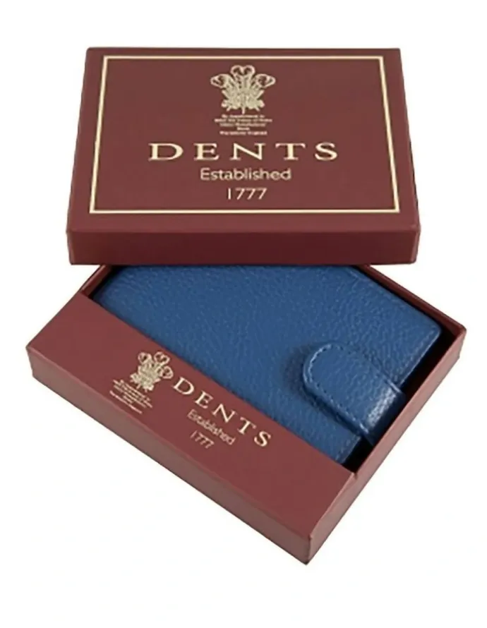 Dents Pebble Grain Leather Card Holder with RFID Blocking and Tab in Blue