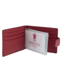 Dents Pebble Grain Leather Card Holder with RFID Blocking and Tab in Berry