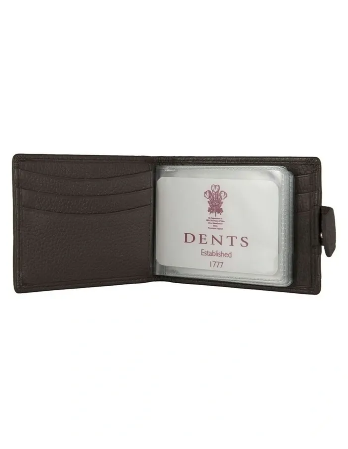 Dents Pebble Grain Leather Card Holder with RFID Blocking and Tab in Chocolate