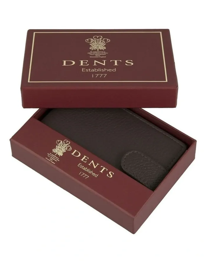 Dents Pebble Grain Leather Card Holder with RFID Blocking and Tab in Chocolate