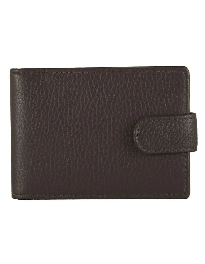 Dents Pebble Grain Leather Card Holder with RFID Blocking and Tab in Chocolate